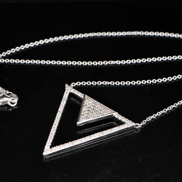 19595 EFFY 14K White Gold 0.75ct Pave Diamond Double Triangle Pendant 18'' Chain - Picture 7 of 7